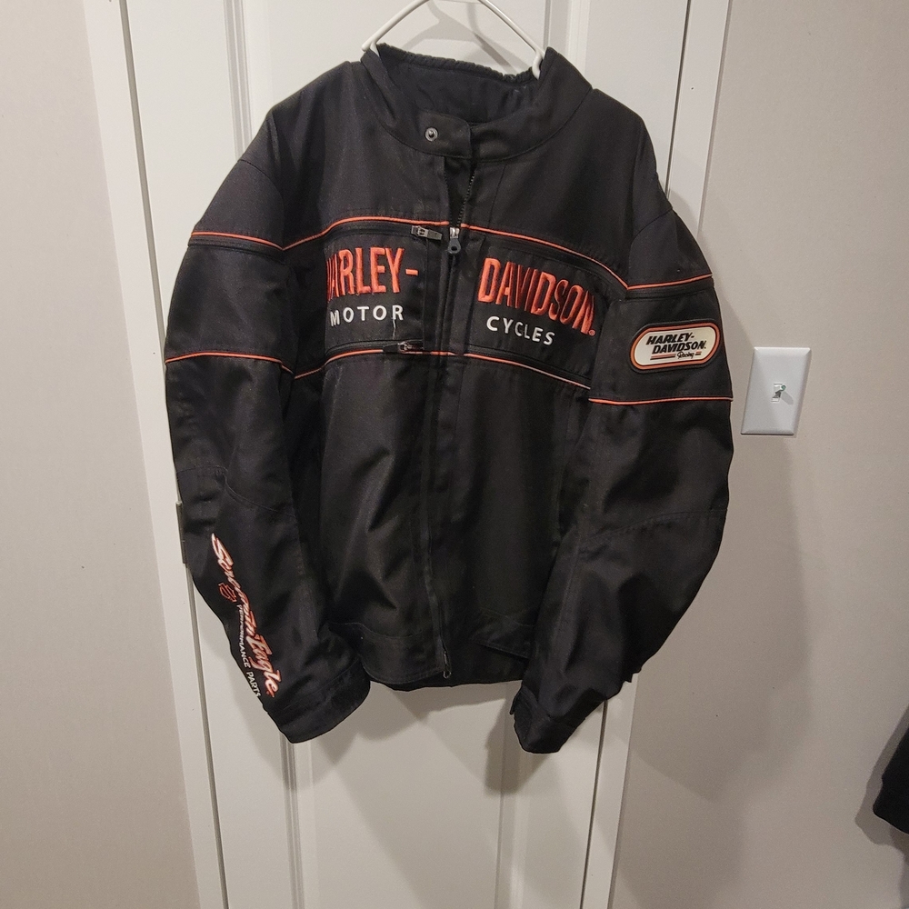 Harley-Davidson Black and Orange Bomber Jacket